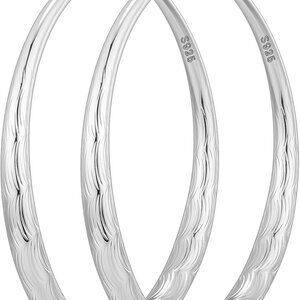 Elegant 70mm Graduated Ripple Design Sterling Silver Hoop Earrings for Women